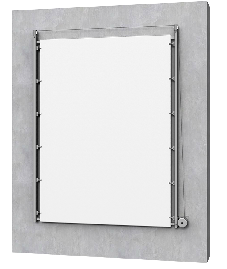 Das Banner-Liftsystem Light Lift Pro an einer Betonwand