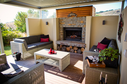 Outdoor fireplace and louvre room