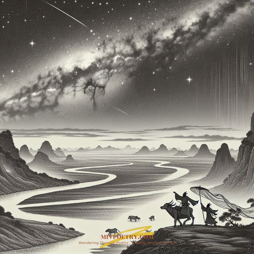 九曲黄河万里沙
浪淘风簸自天涯
如今直上银河去
同到牵牛织女家