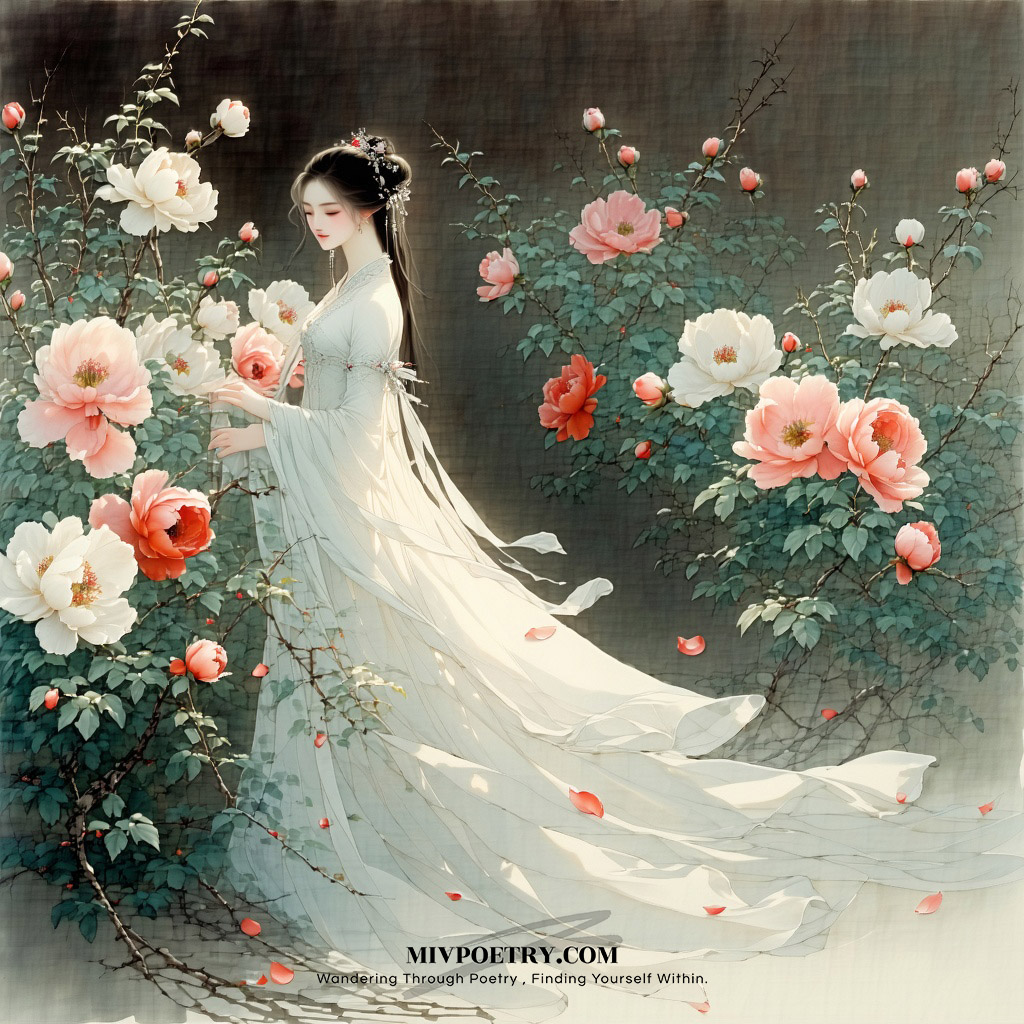 花枝草蔓眼中开
小白长红越女腮
可怜日暮嫣香落
嫁与春风不用媒