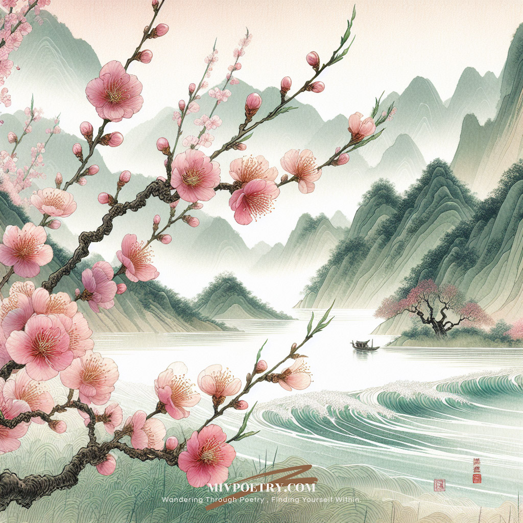 山桃红花满上头
蜀江春水拍山流
花红易衰似郎意
水流无限似侬愁