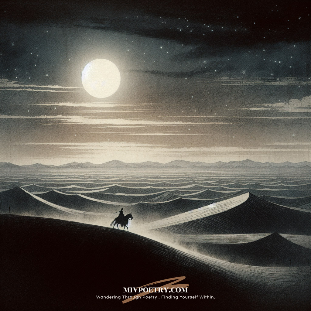 走马西来欲到天
辞家见月两回圆
今夜不知何处宿
平沙万里绝人烟