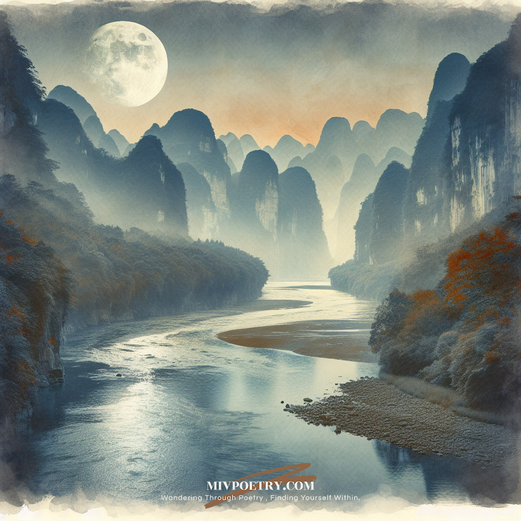 峨眉山月半轮秋
影入平羌江水流
夜发清溪向三峡
思君不见下渝州