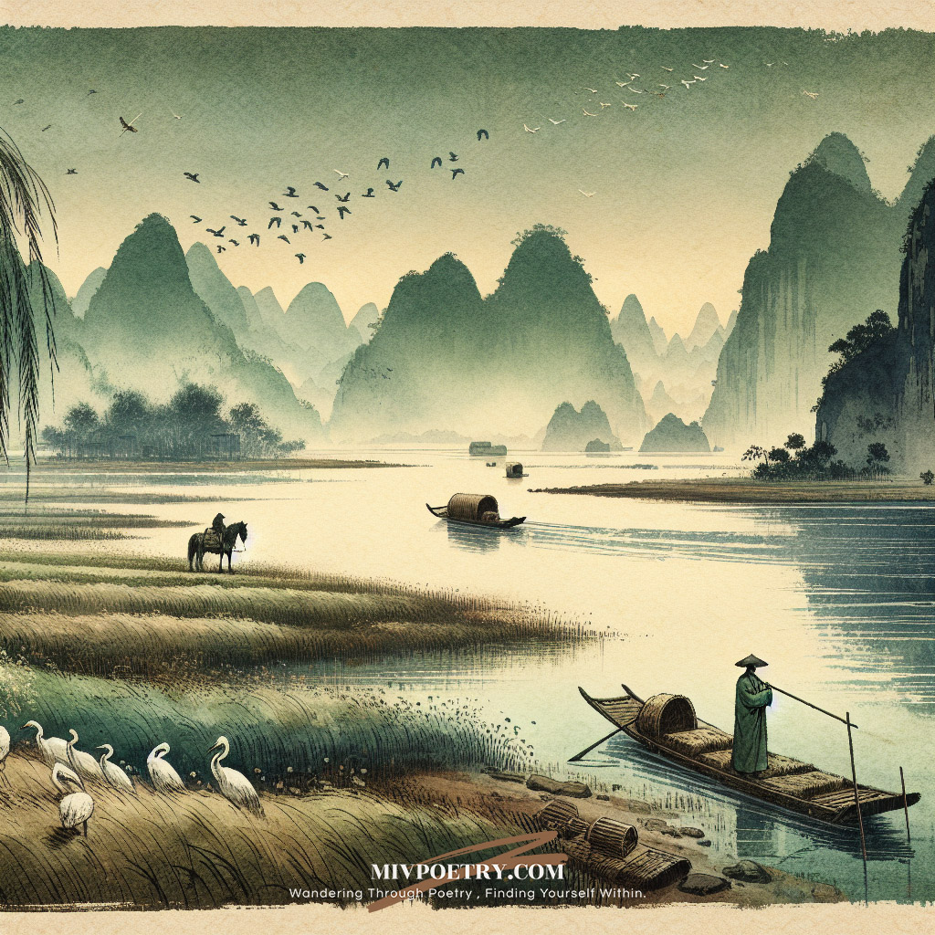 数丛沙草群鸥散
万顷江田一鹭飞