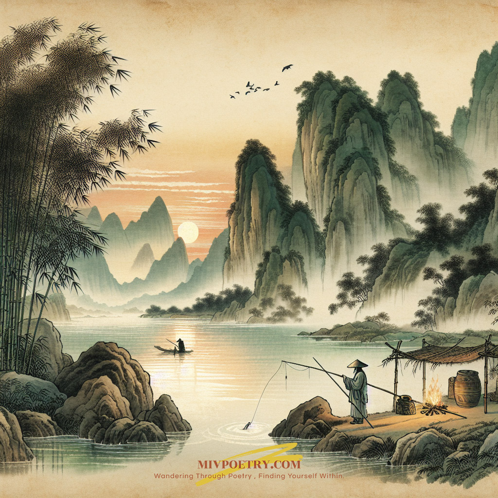 渔翁夜傍西岩宿
晓汲清湘燃楚竹
烟销日出不见人
欸乃一声山水绿
回看天际下中流
岩上无心云相逐