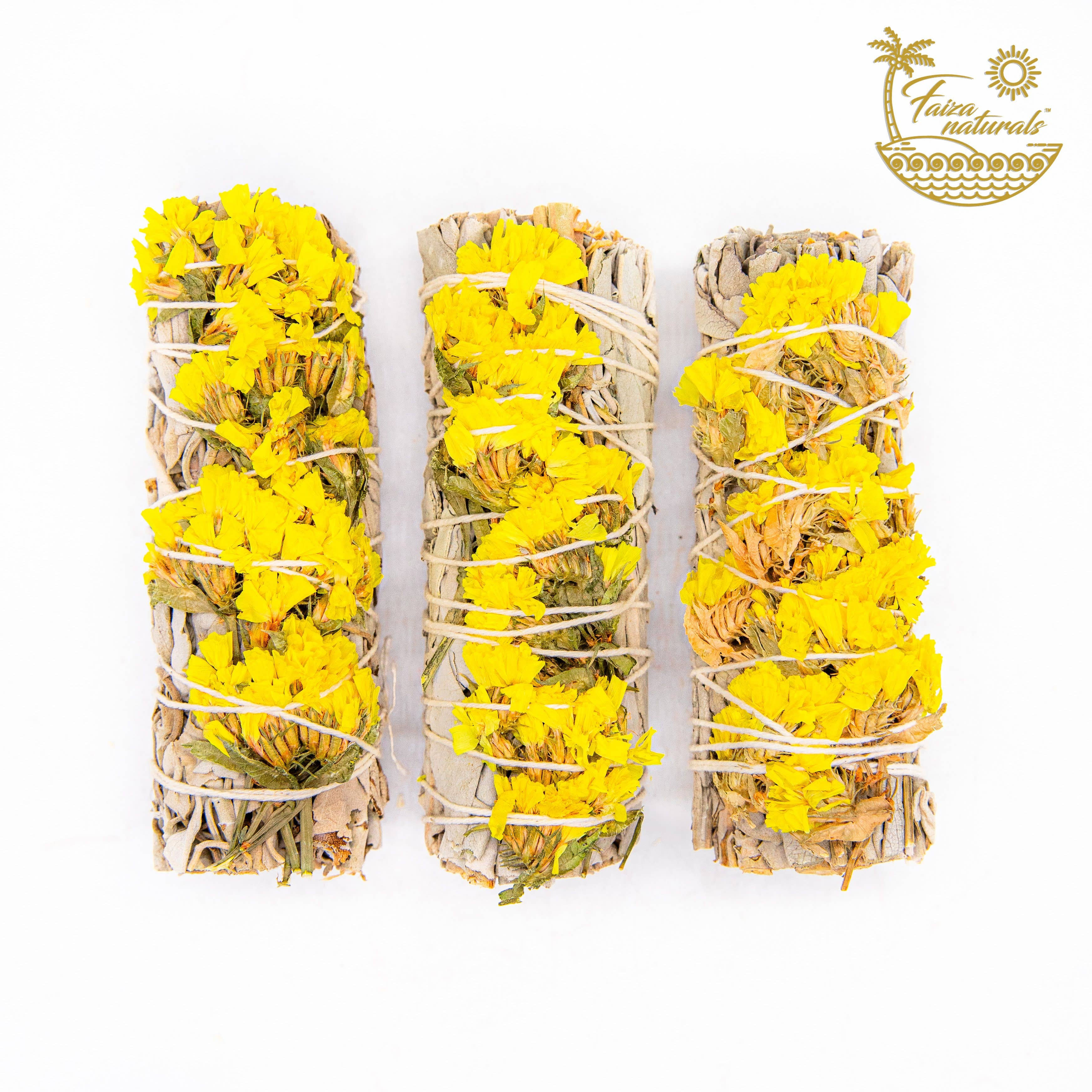 Yellow Sinuata Flower with White Sage Bundles