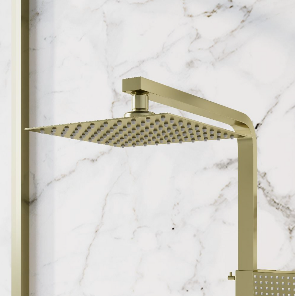 Thumbnail: Thermostatic Bar Shower Square Head, Handset & Riser Rail - Brushed Brass