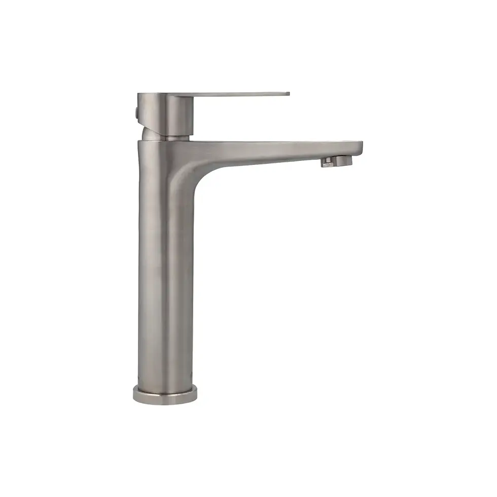 Thumbnail: High-Rise Mono Basin Mixer Tap – Brushed Stainless Steel