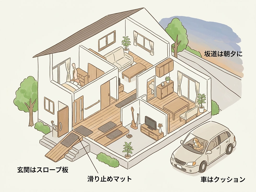 玄関・室内・坂道・車それぞれで、今日からできる負担軽減の工夫。
