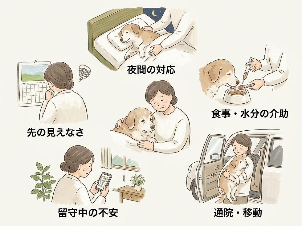 夜間や通院など、負担が積み重なりやすい場面を整理した図です。