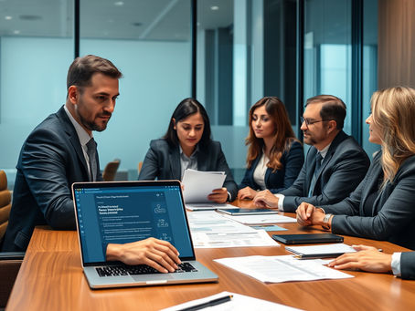 Business attorney and HR professionals reviewing workplace investigation evidence and AI compliance risks