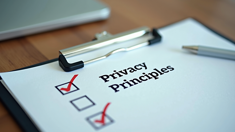 High angle view of a checklist with privacy principles written on it
