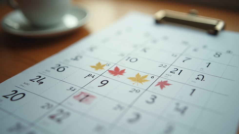 High angle view of calendar with marked leave days