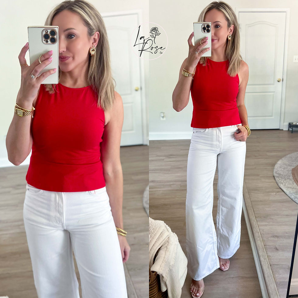 Thumbnail: Women’s red sleeveless open-back top with adjustable self-tie bow detail, fitted silhouette, and modern cutout back design.