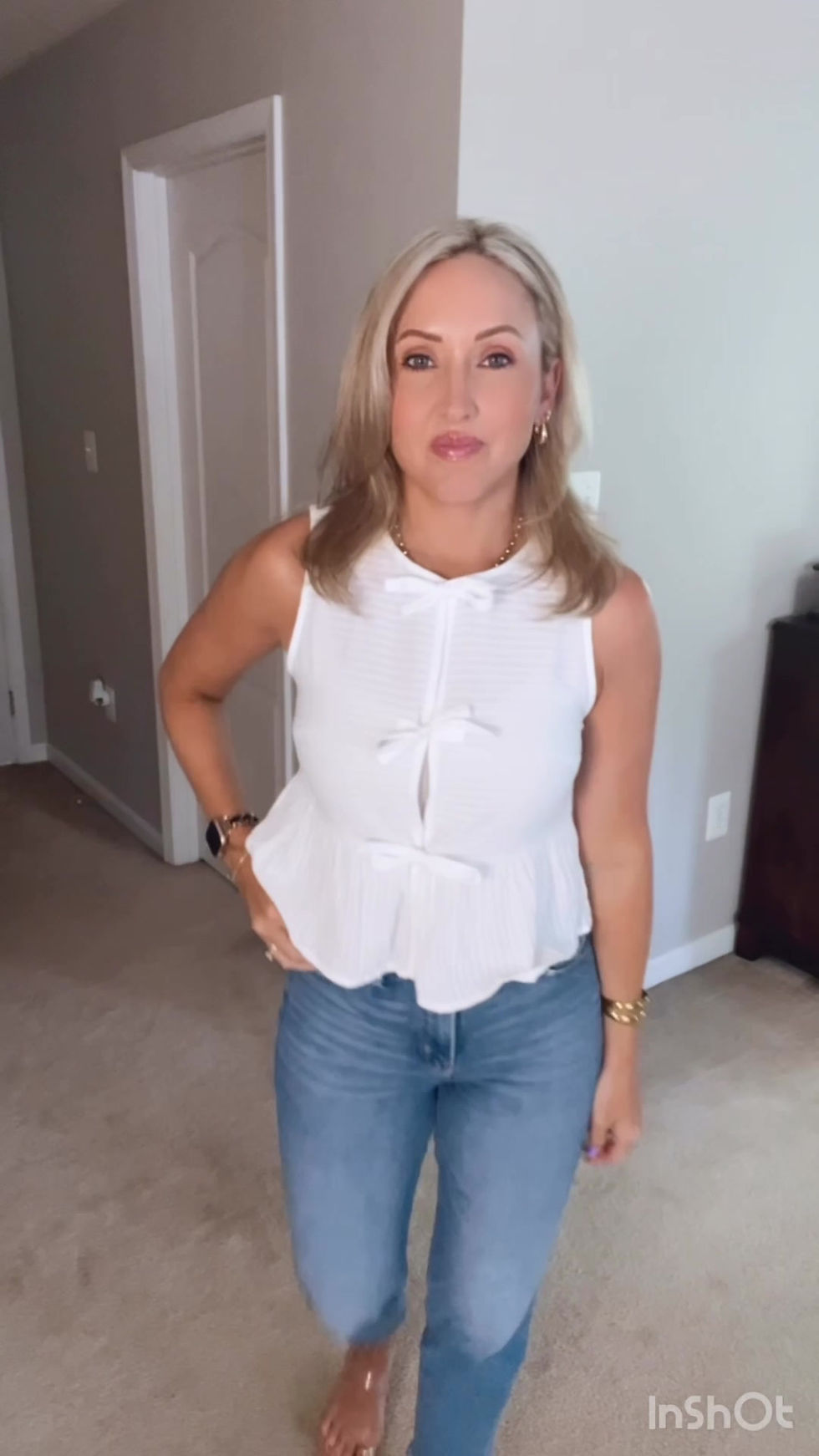 Thumbnail: River Sleeveless Triple Bow Self-Tie Top