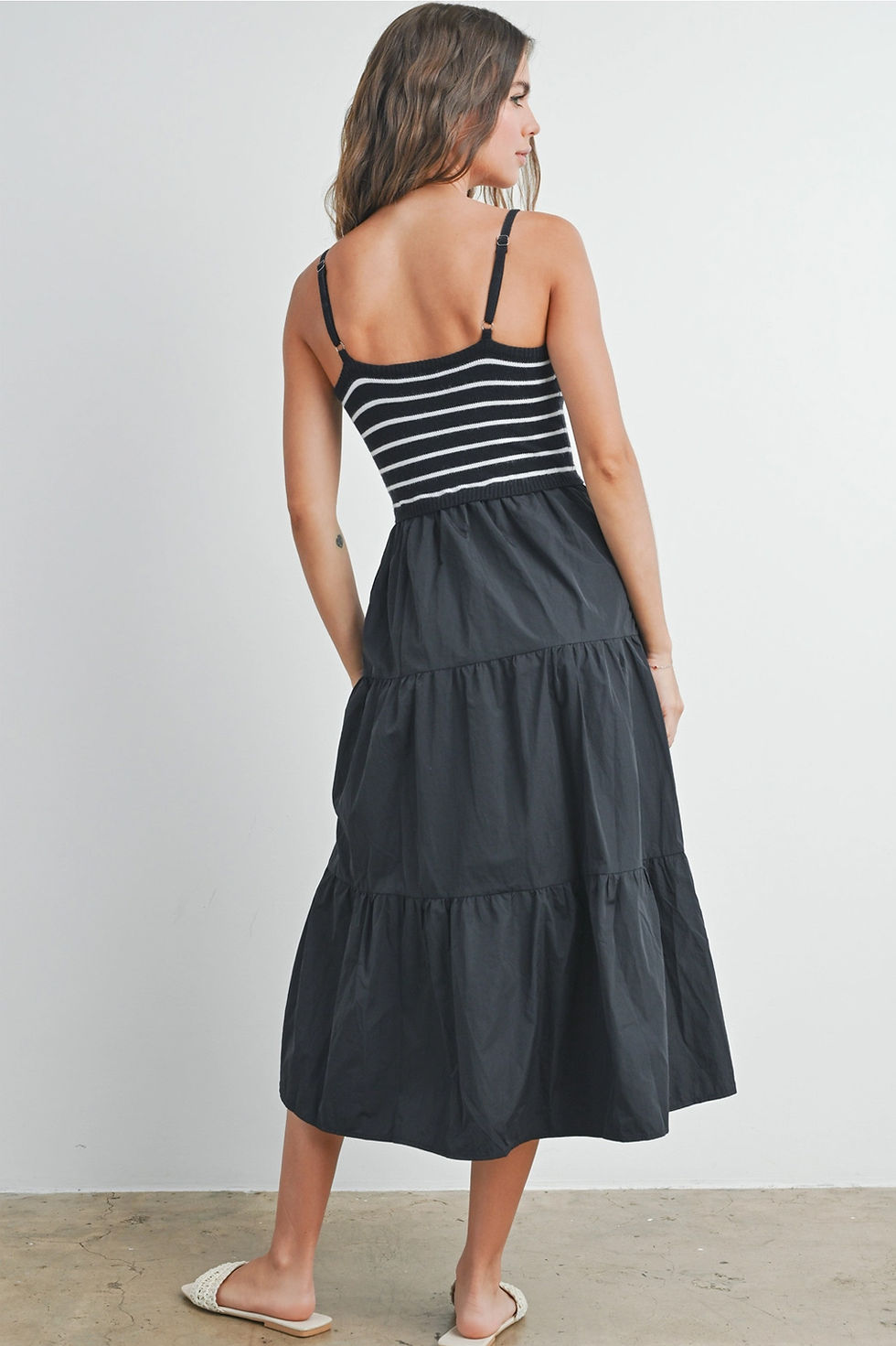 Thumbnail: Shyla Striped Knit Top Tiered Maxi Dress