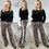 Thumbnail: High-waisted leopard print pants with relaxed fit, elastic waistband, and ribbon side detail