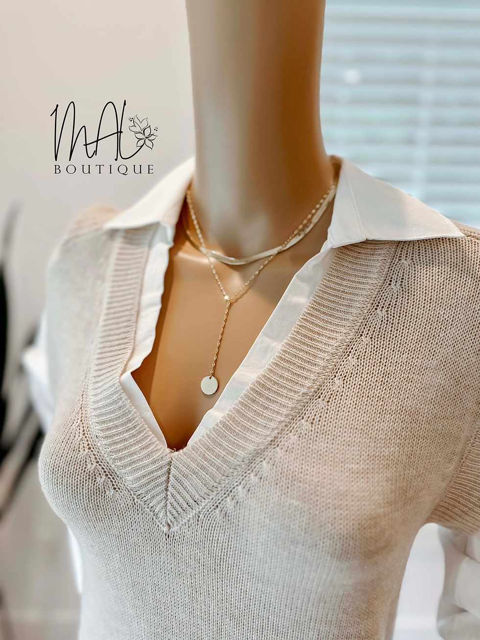 Thumbnail: Jaymes Layered Disc Herringbone Choker Necklace