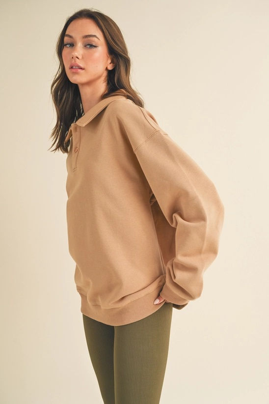 Thumbnail: beige oversized cozy preppy sweatshirt