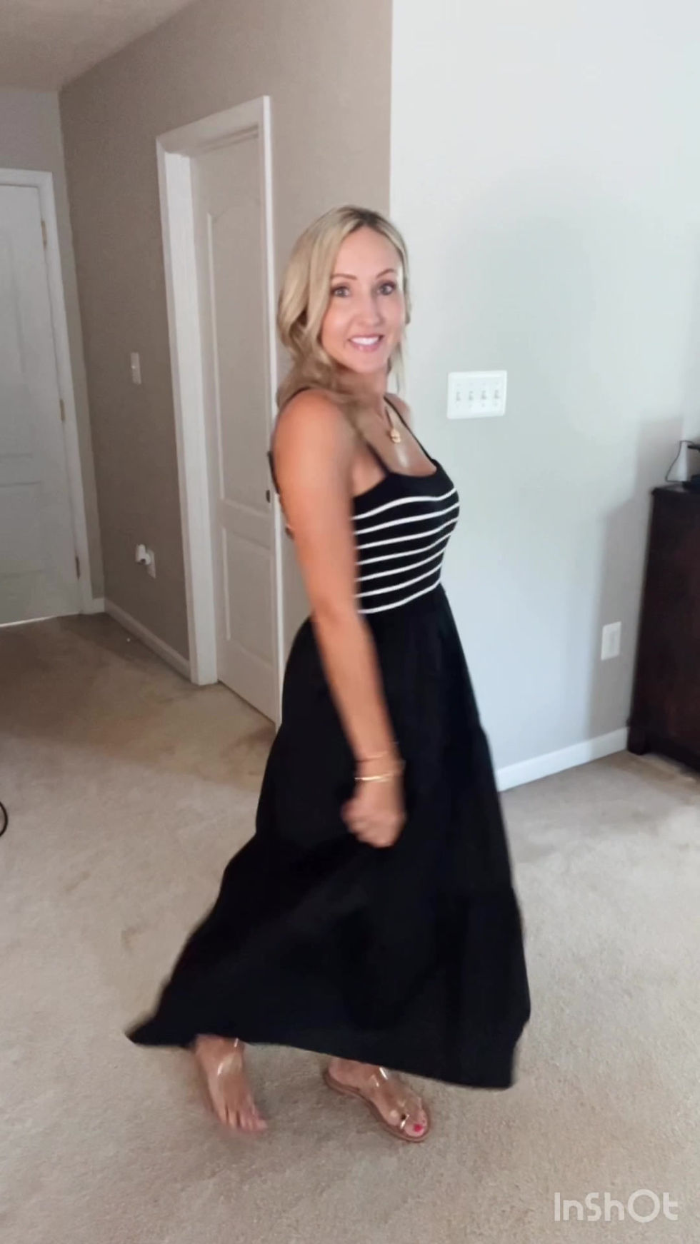 Thumbnail: Shyla Striped Knit Top Tiered Maxi Dress