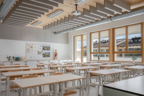 OŠ Mengeš – učilnica, razporeditev klopi in shranjevalnih površin