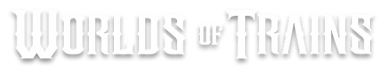 Worlds of Trains logo in industrial style typography