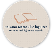Halkalar Metodu İle İngilizce, Kolay ve hızlı öğrenme metodu yazılı kitap, kahverengi daire arka plan.