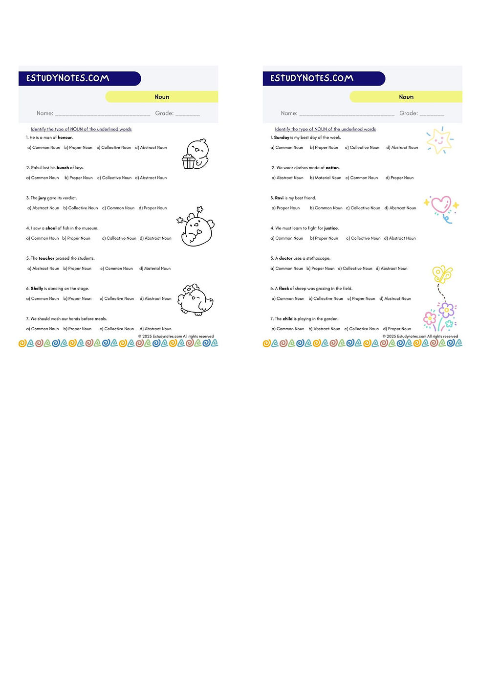 Thumbnail: worksheet of noun for class 5