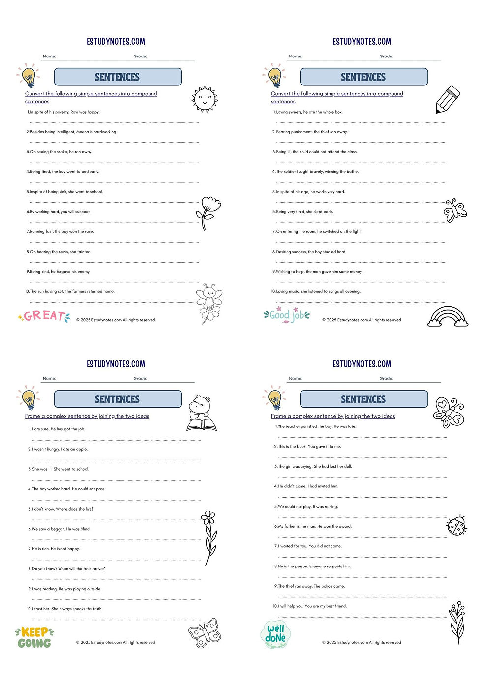 Thumbnail: worksheet of sentences for class 5