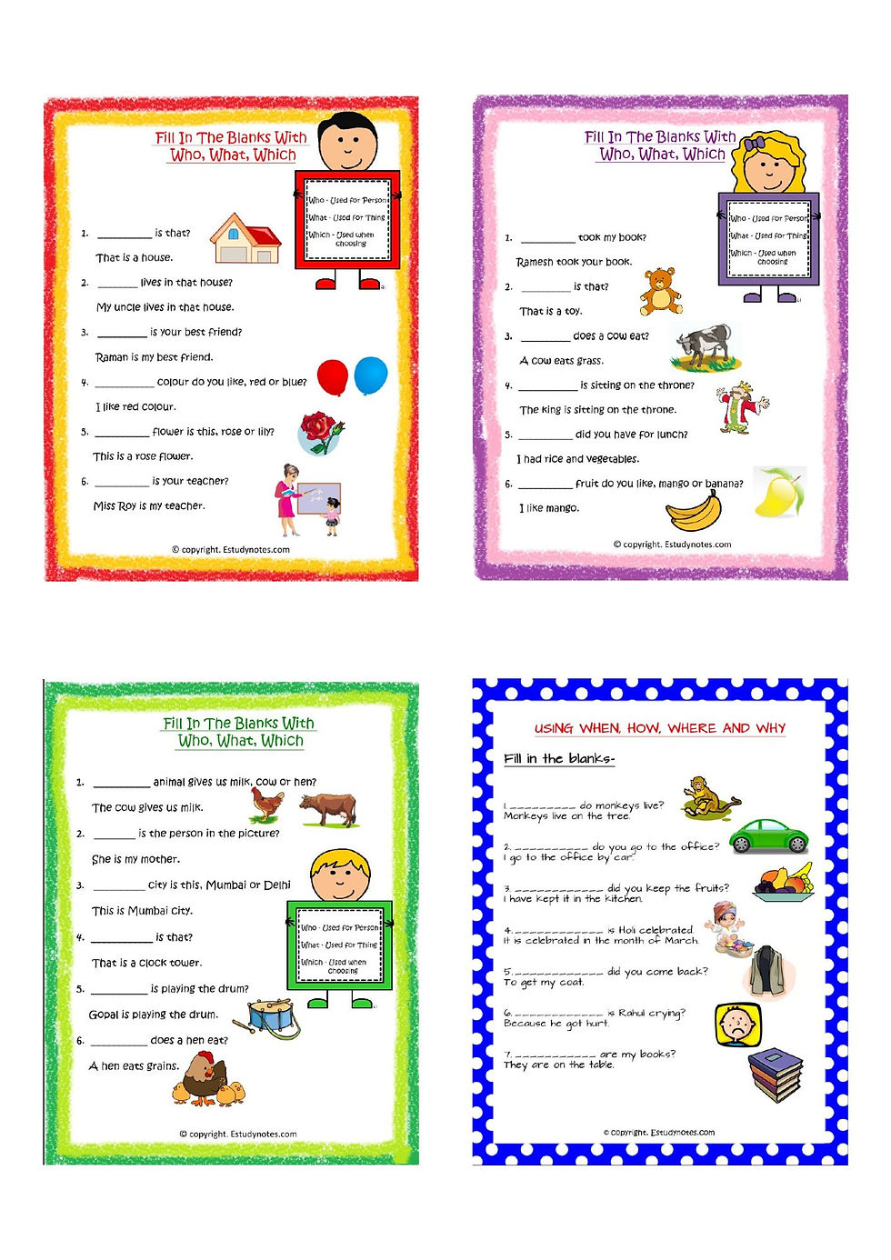 who what which worksheet for class 2, class 2 english worksheet grammar, english grammar exercise for class 2\