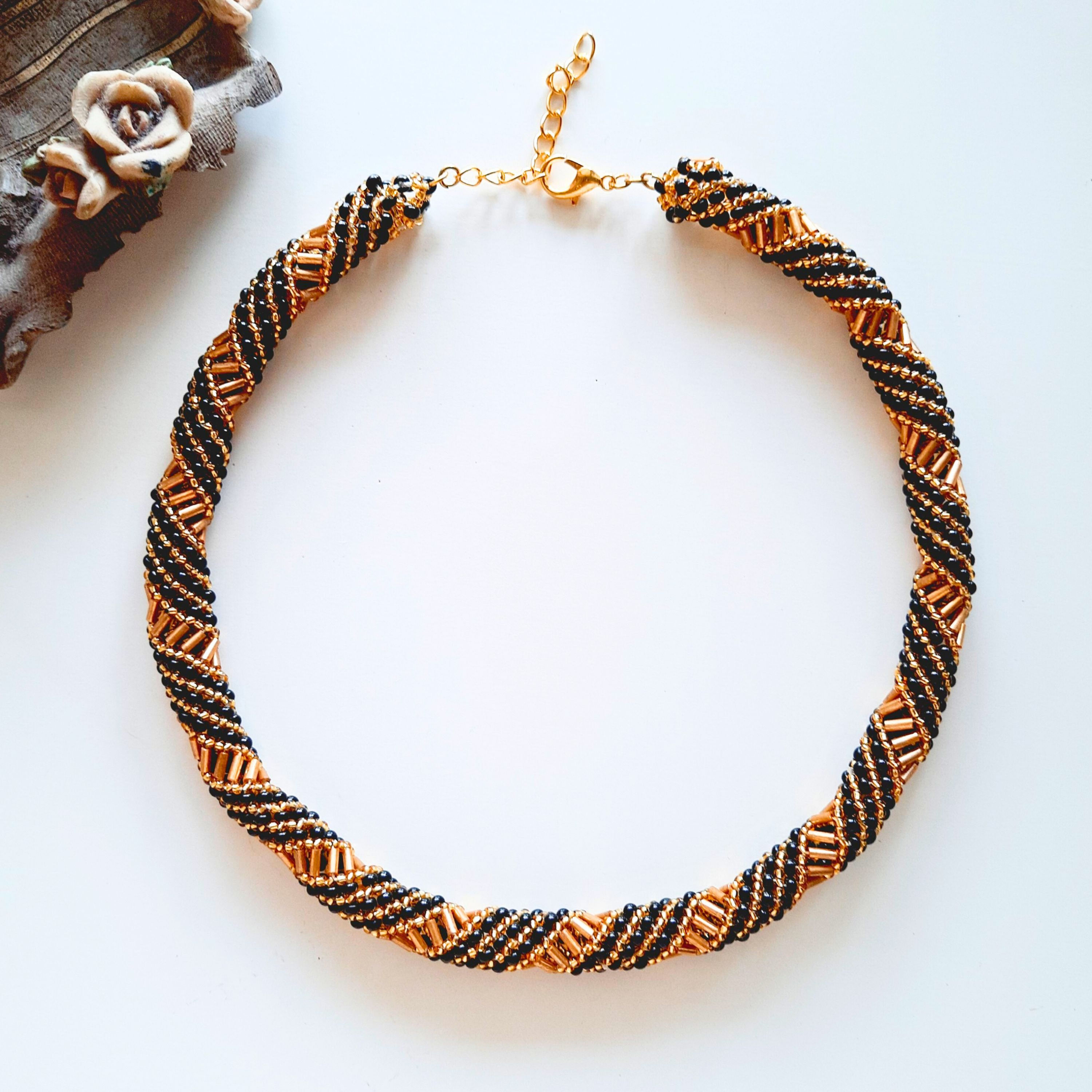 Black and Golden Seed Bead Choker Necklace For Women