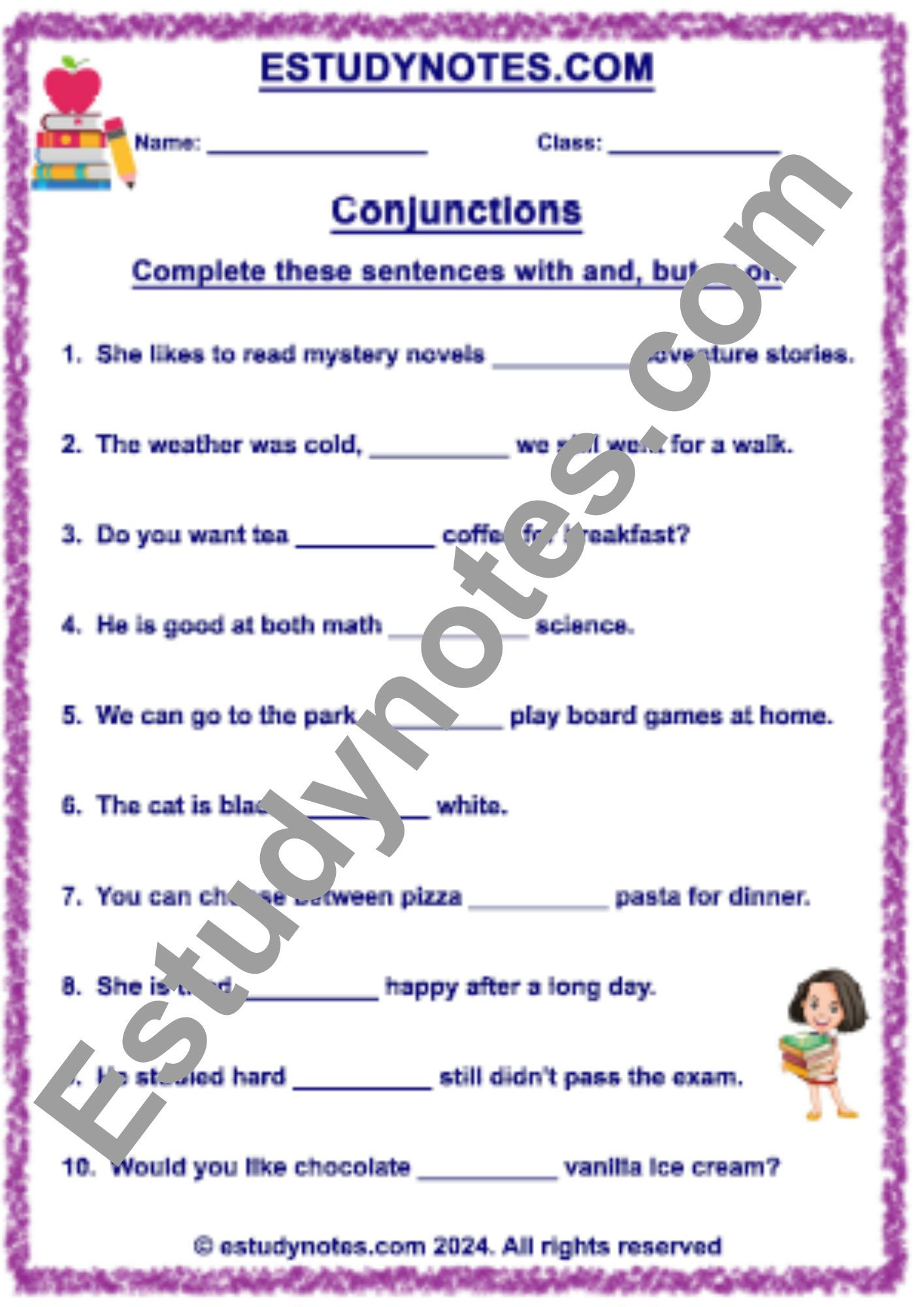free english grammar conjunctions worksheets