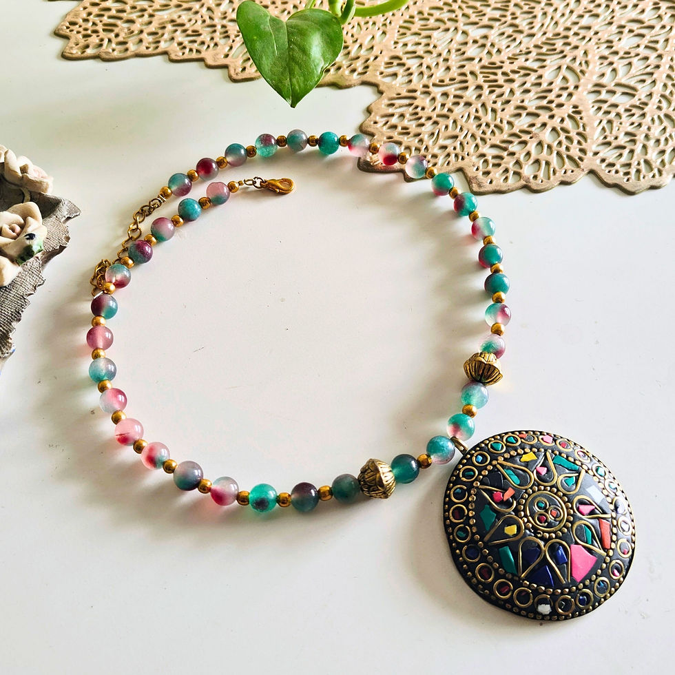 Thumbnail: Colorful Gemstone Necklace With Tribal Style Pendant for Women