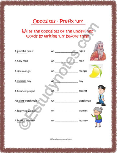 Class 2 English Opposites - Prefix Un Worksheets [PDF Download ...