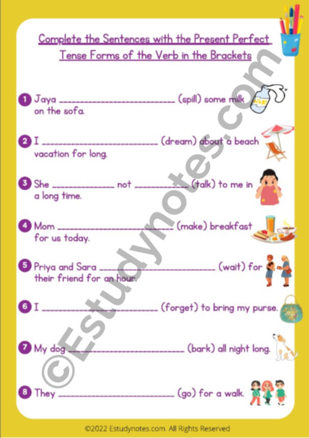 Thumbnail: worksheet of tenses for class 4