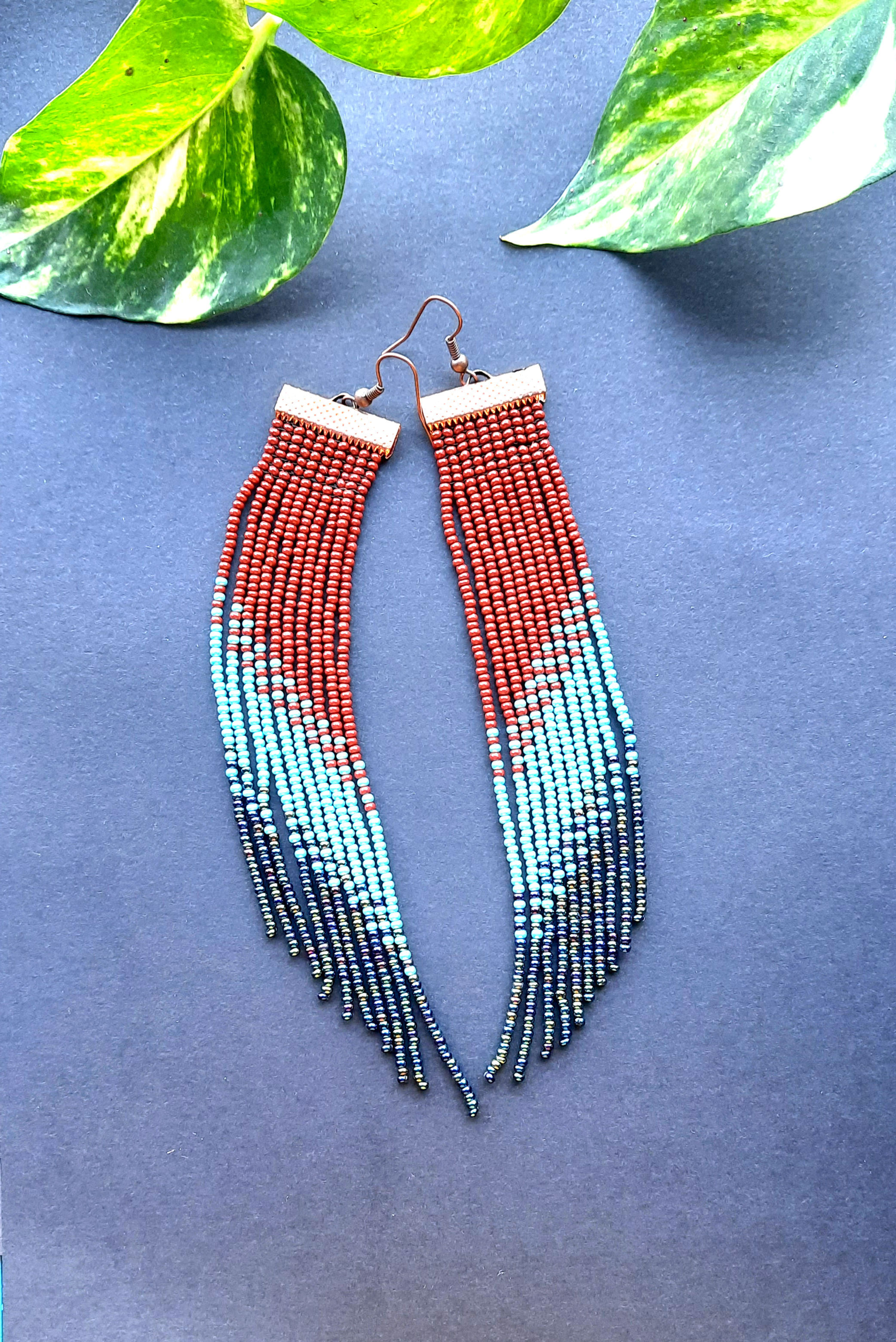 Fringe Seed Bead Earrings,  Very Long Beaded Earrings, Long Boho Fringe Dangly E