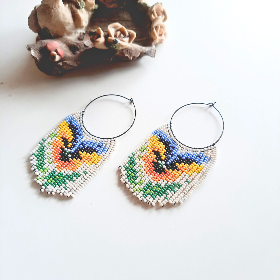 Thumbnail: Pansy Floral Seed Bead Hoop Fringe Earrings For Women