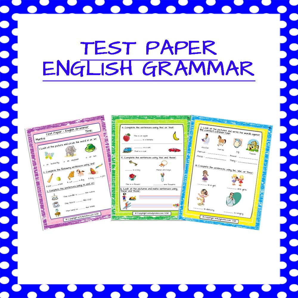 Senior KG English Grammar Test Papers With Answer