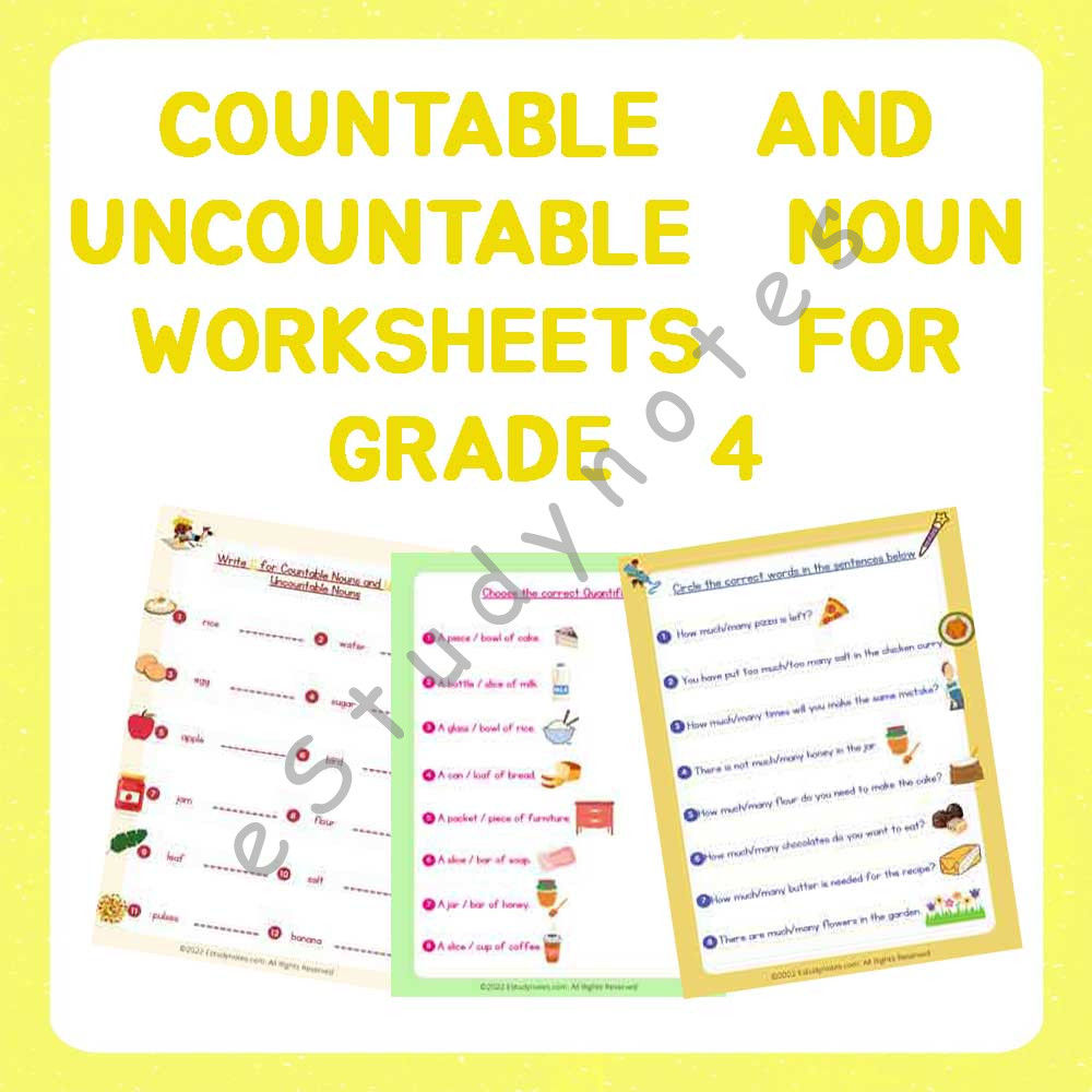 countable and uncountable nouns worksheet for class 4, noun worksheet for class 4, noun exercise for class 4