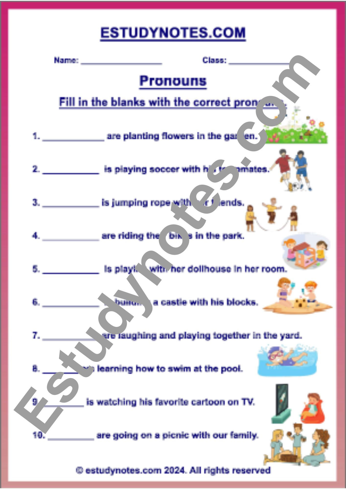 free printable pronoun worksheets pdf