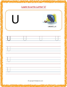 Free Nursery English Alphabet Tracing Worksheet - Letter U