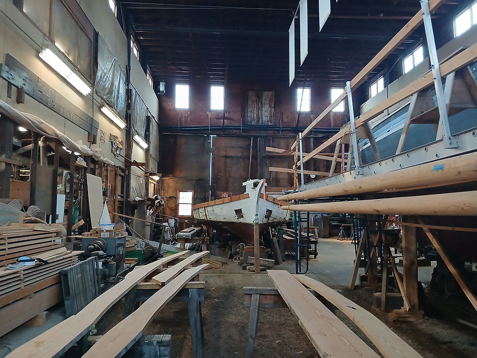 Inside one of the several ship sheds at the Mystic Shipyard.