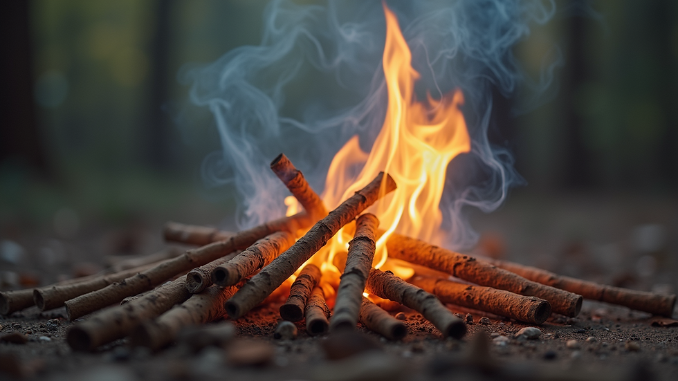 Eye-level view of palo santo sticks burning with smoke rising
