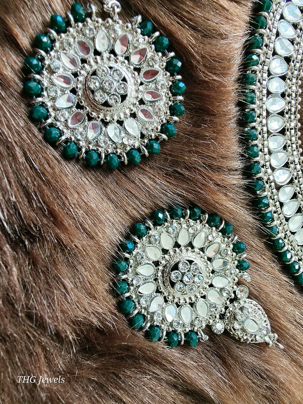 Thumbnail: zilver groen mirror kundan
