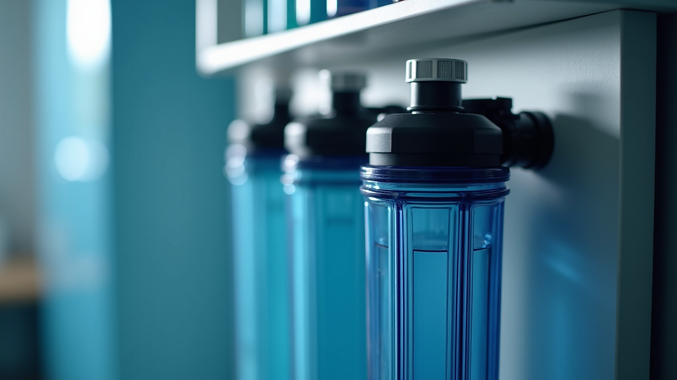 Close-up view of a water filtration system showcasing multiple filter stages