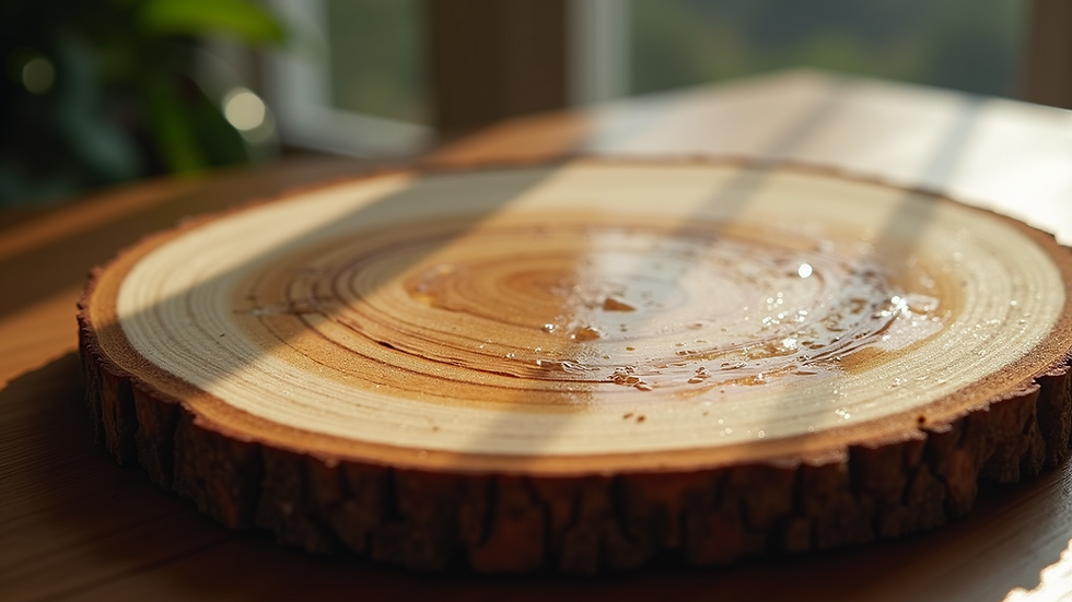 Close-up view of a wood slice used for water filtration
