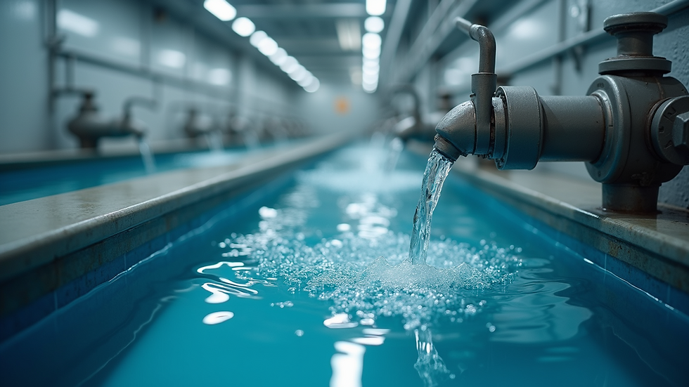 Close-up view of a water treatment facility utilizing advanced technology for cleaning water