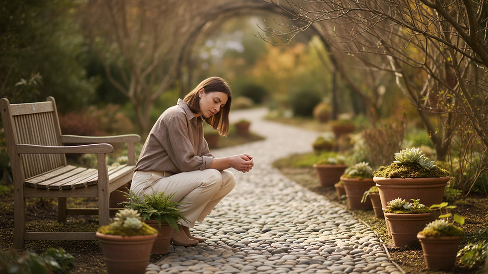Close-up view of a peaceful garden path symbolizing calm and patience