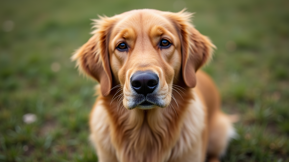 Close-up of a female Golden Retriever’s face showing attentive and gentle expression