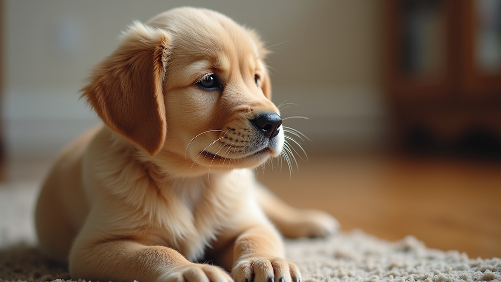 Close-up view of a Golden Retriever puppy sitting attentively